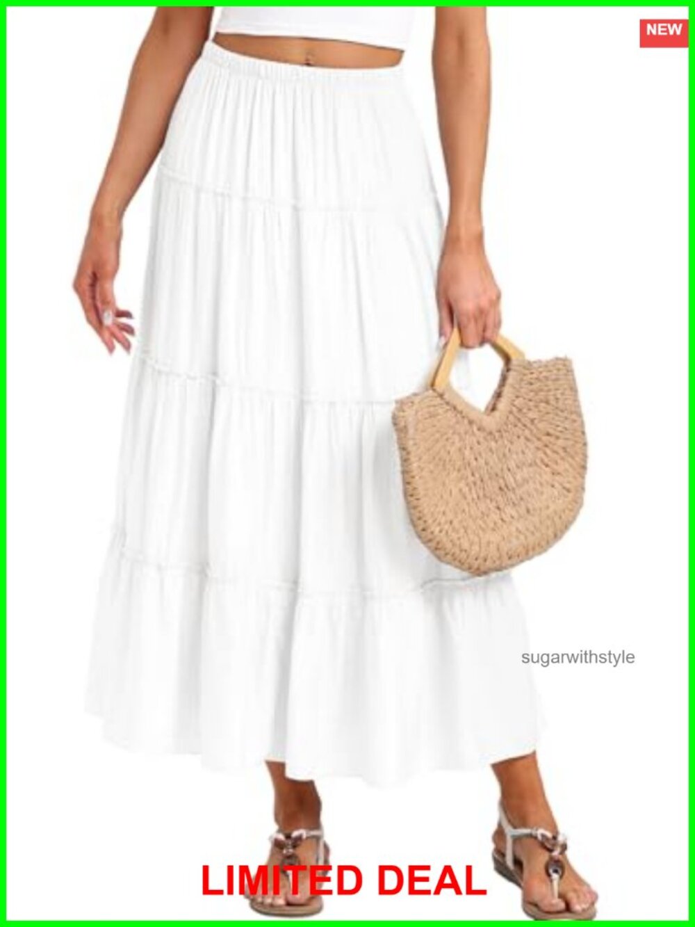 Boho A-Line Maxi Skirt Flowy Lightweight Elastic Waist Casual